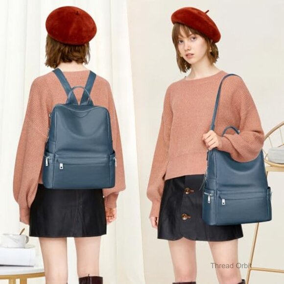 Genuine Leather Backpack Purse with Multiple Pockets, Adjustable Strap main image 6